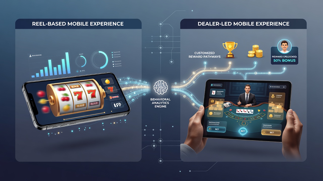 Analytics dashboard showing player segmentation and reward pathway customization for mobile casino experiences