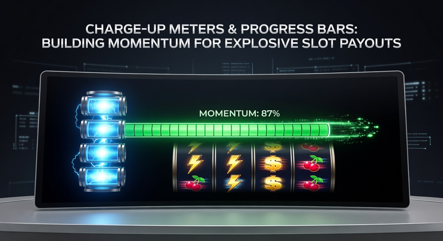 Close-up of a slot game's dual progress bars and charge meter overlay, showing near-full status with exploding payout symbols and multiplier flares during a bonus buildup