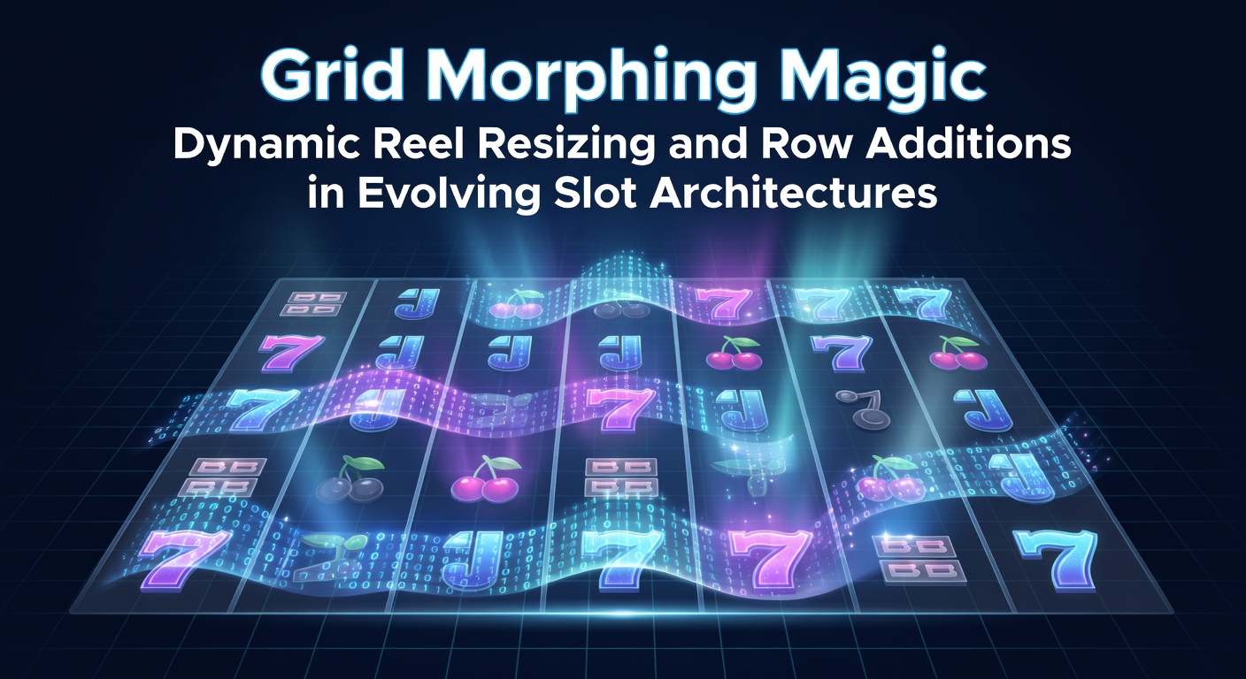 Visual representation of a slot grid expanding dynamically with additional rows and resized reels during a bonus feature