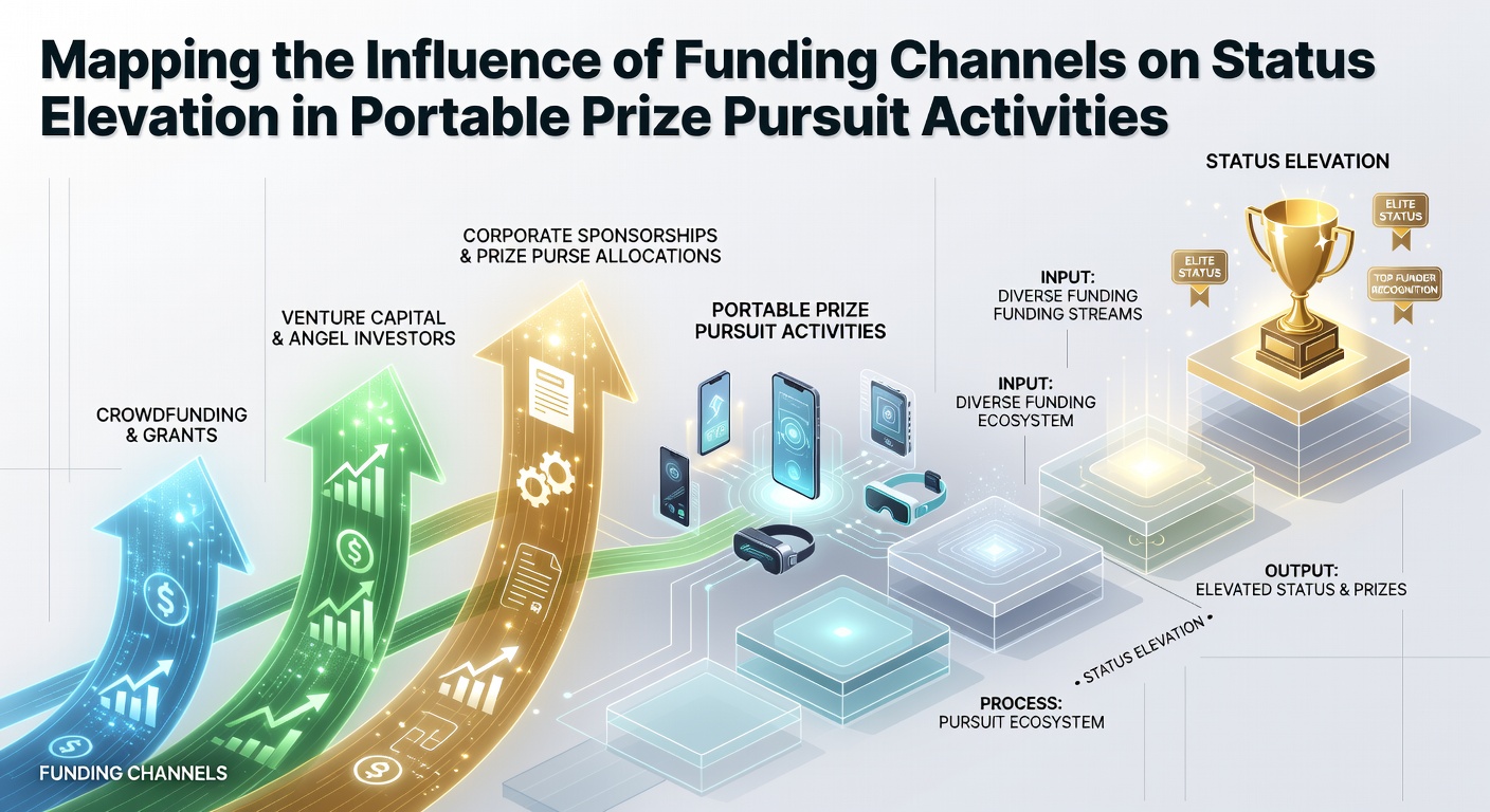 Diagram showing various funding channels flowing into mobile prize pursuit platforms with status level indicators
