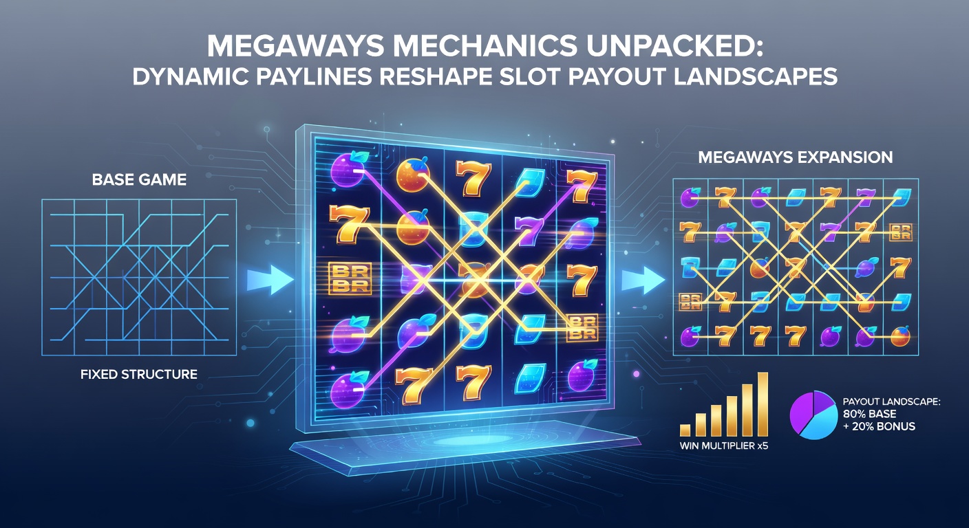 Close-up of a Megaways slot interface during a high-volatility spin, showing cascading symbols and exploding paylines for massive wins