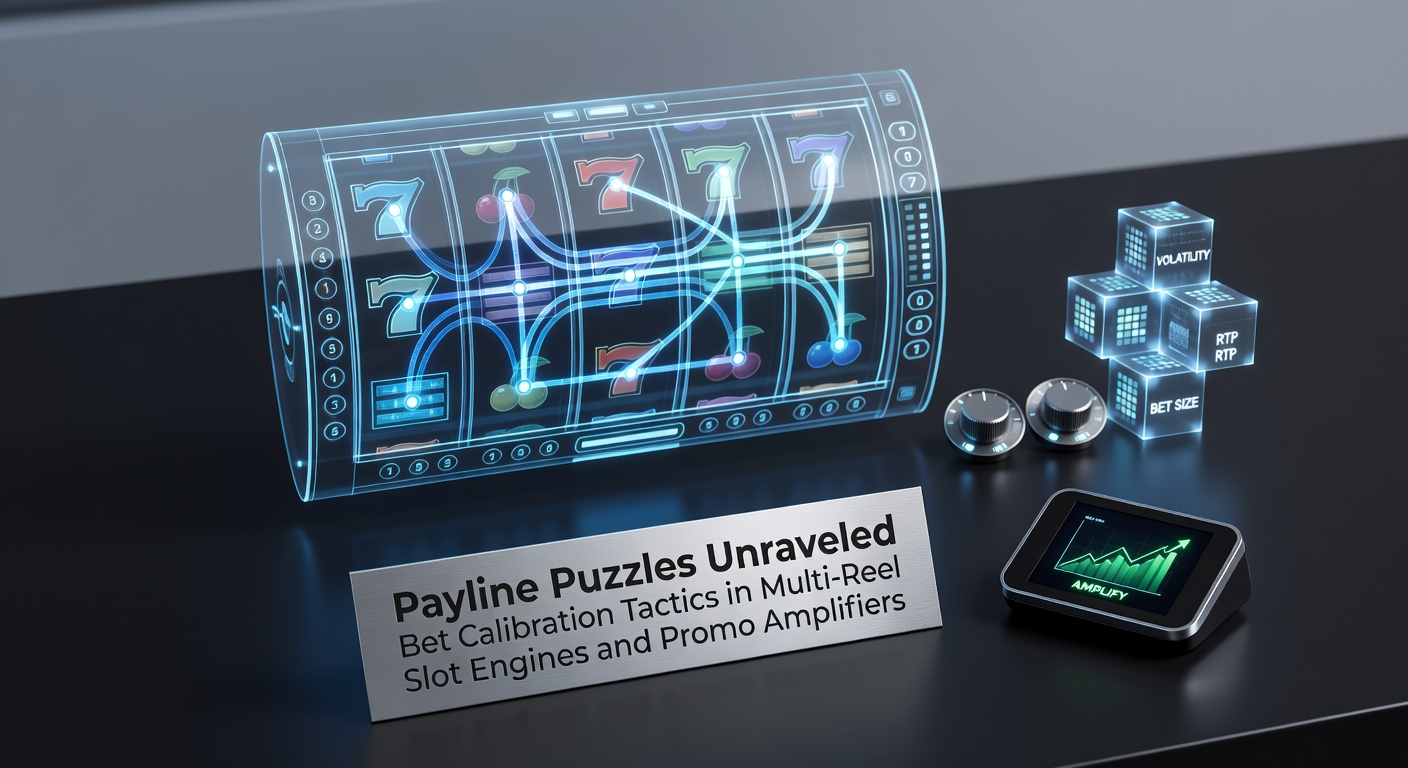 Vibrant multi-reel slot machine display showing intricate payline patterns across five reels with glowing win lines and bet adjustment controls highlighted