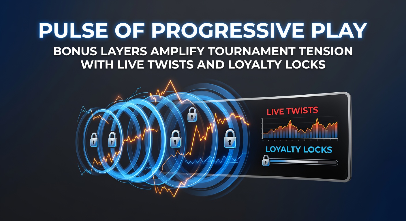 Dynamic progressive slot screen showing layered bonuses climbing a tournament leaderboard amid live dealer elements and locked loyalty rewards