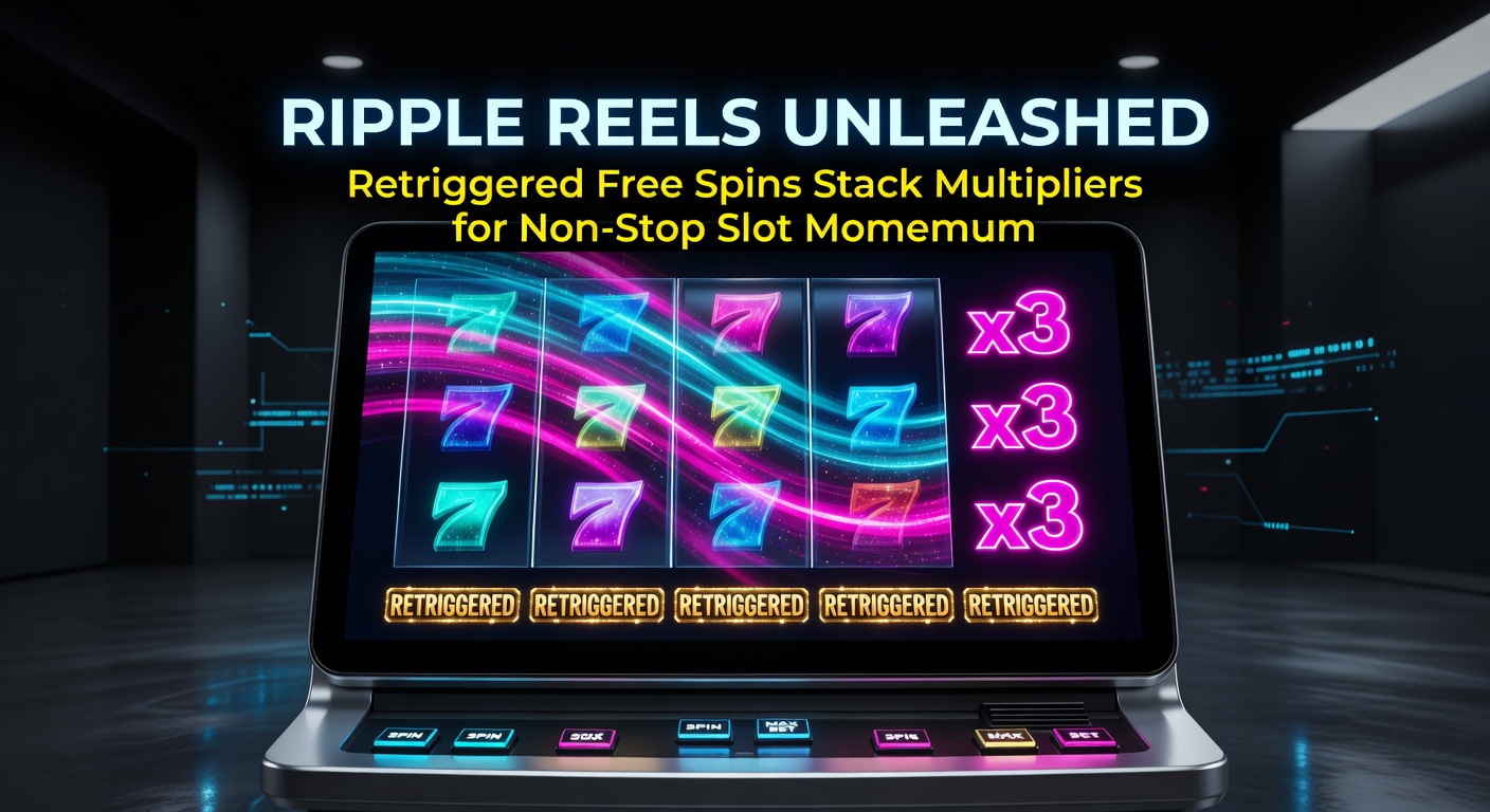 Vibrant slot reels rippling with stacked multiplier symbols during a free spins retrigger sequence, showcasing cascading wins and escalating momentum