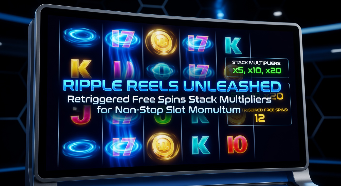 Close-up of multiplier stack reaching 25x during a Ripple Reels free spins retrigger, with reels expanding and symbols exploding in a chain reaction of wins