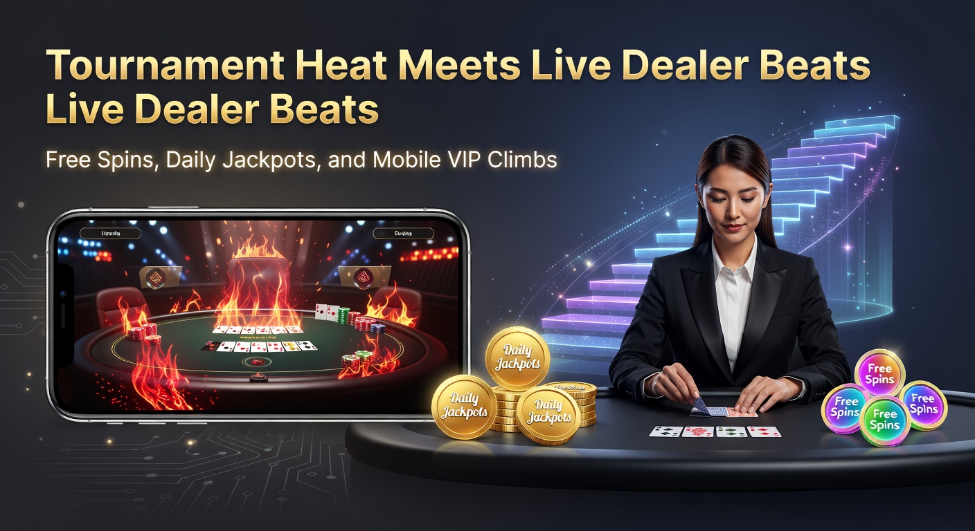 Close-up of a mobile device screen displaying a VIP climb ladder next to a ticking daily jackpot meter, with tournament notifications and free spins popping up amid live dealer roulette spins