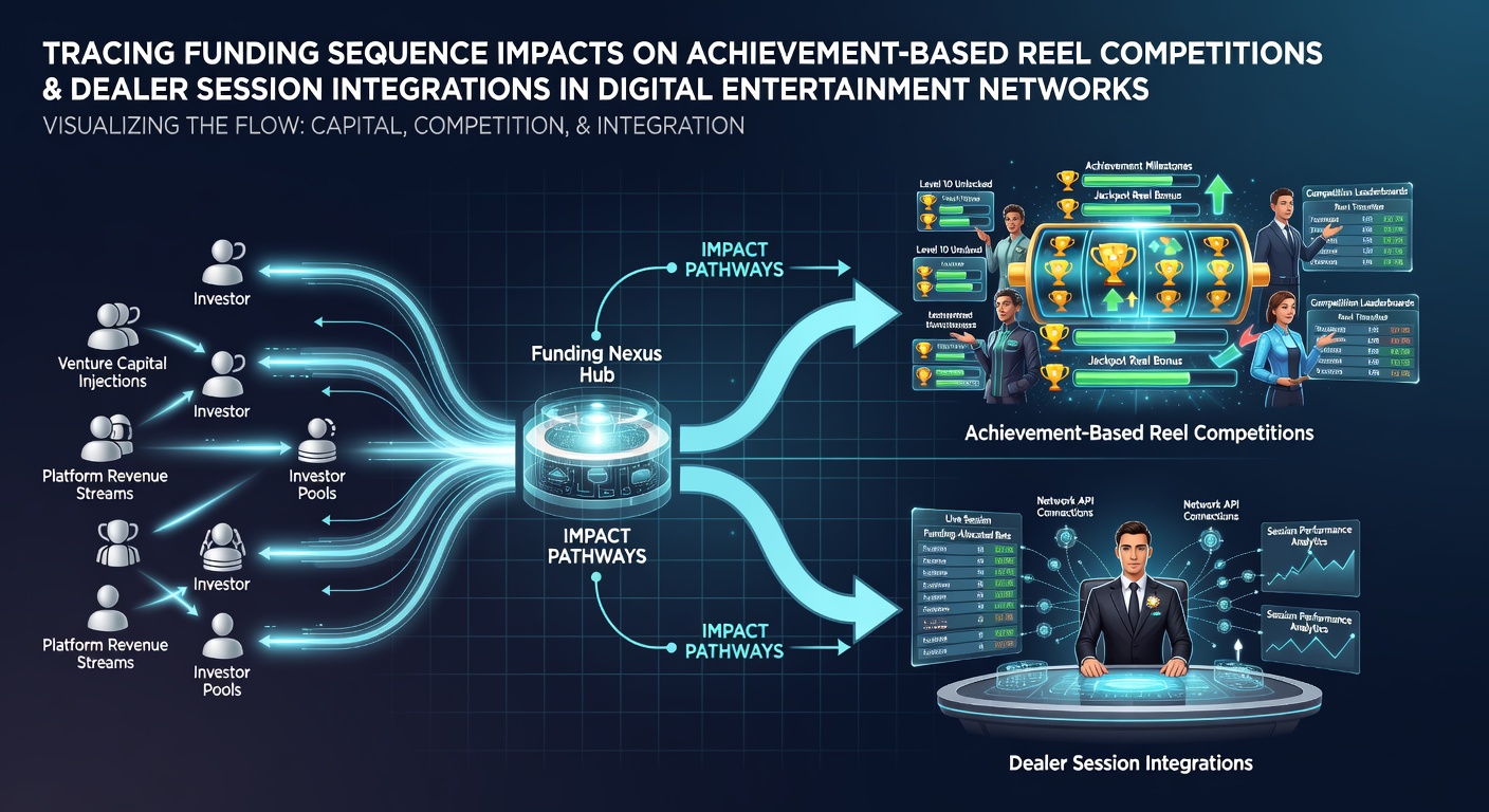 Digital network diagram showing funding flows into reel achievements and live dealer integrations
